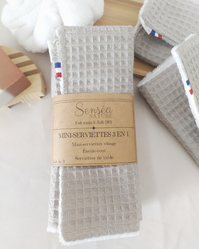 Lot de 3 mini-serviettes 3 en 1 Taupe