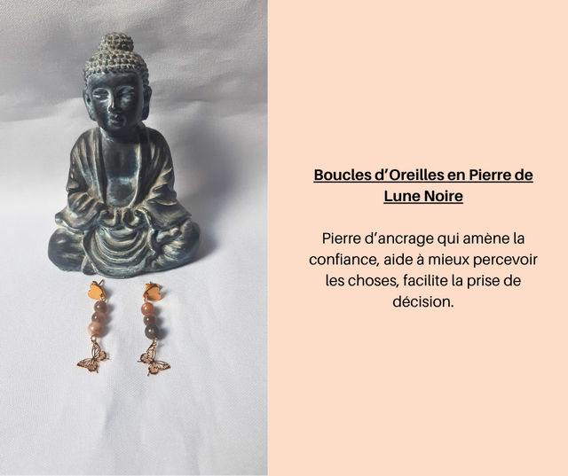 14- Boucles d'Oreilles en Pierre de Lune Noire