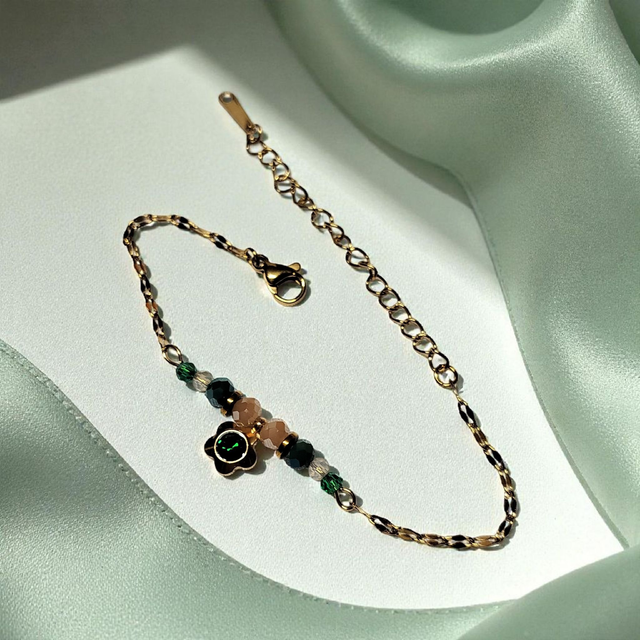 Bracelet acier inoxydable vert foncé et doré