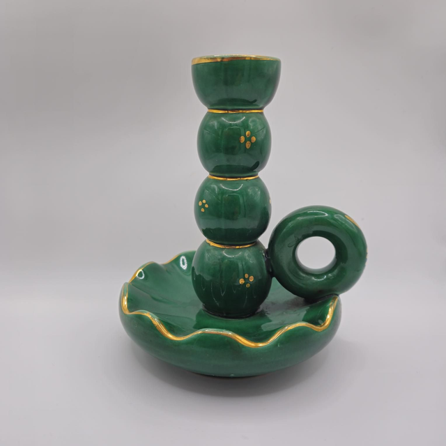 Bougeoir de chambre rétro vert émeraude et or