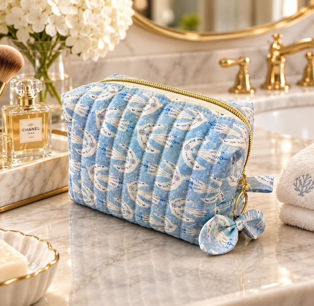 Cosmetic Bag Quilted - Celeste Birds