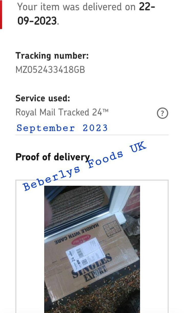 From Customer: MRS SELLS (Rye England- September 2023)