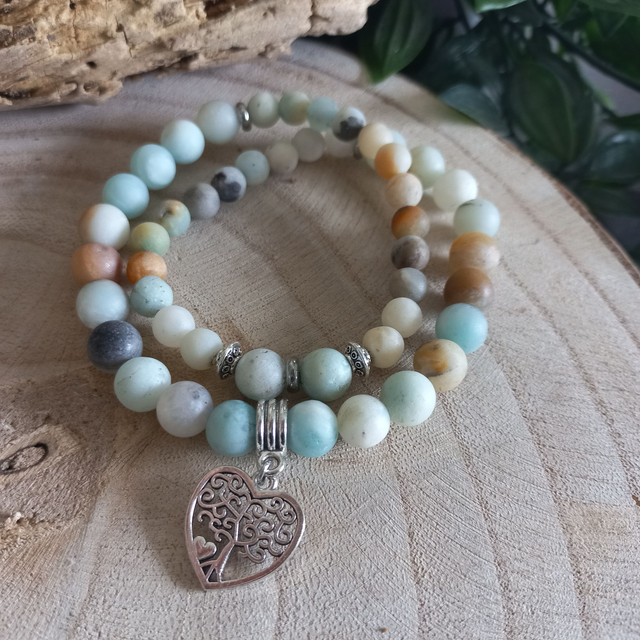 Bracelet double tours en Amazonite givrée