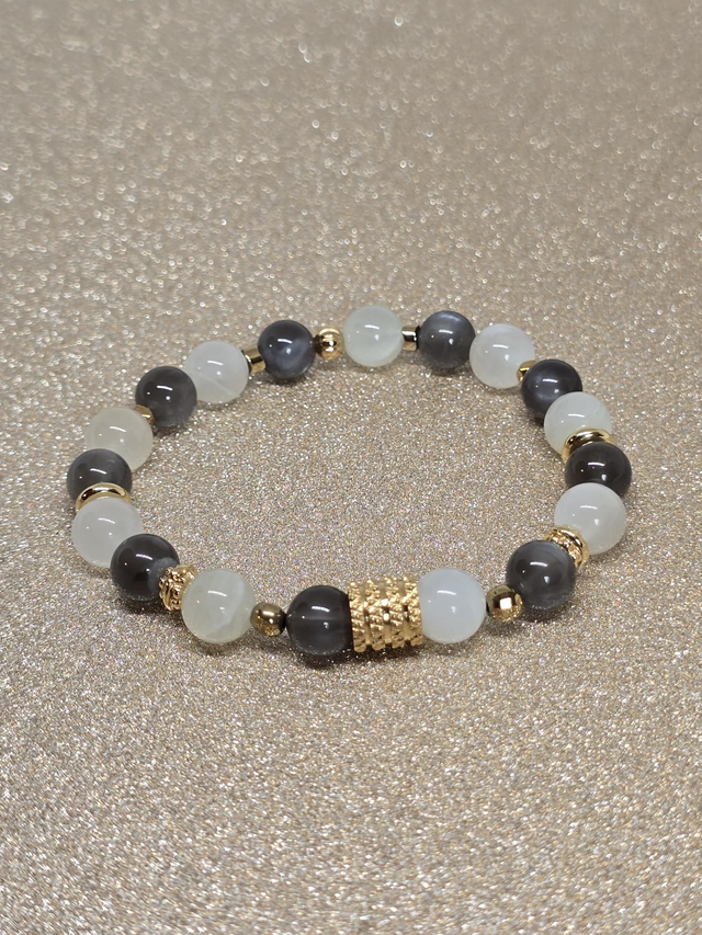 Bracelet Pierre de lune noire et blanche en 0,8 cm 
