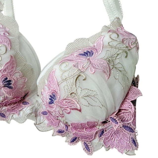 Purple + white intricate floral Japanese Bra UK 30C