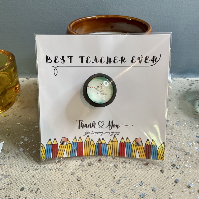 Handmade brooch with teacher’ s card. Thank you teacher gift.