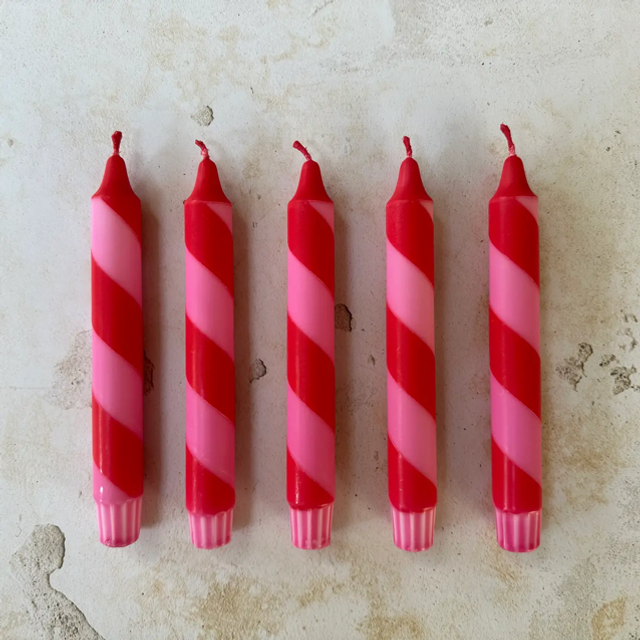 Red & Pink Candy Cane Candle