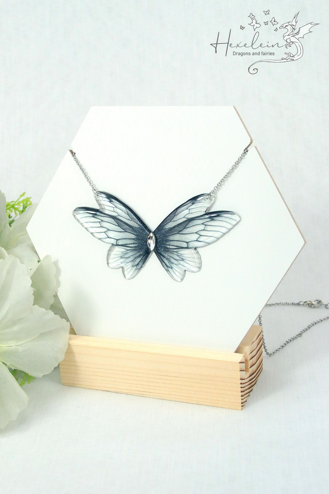 Obsidian Small Fairy Wings Necklace