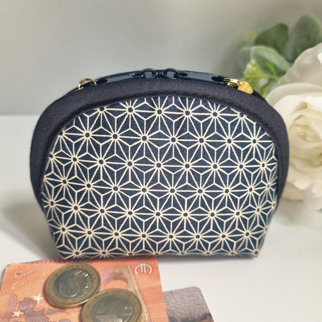 Porte-monnaie arrondi &quot;Asanoha&quot; bleu marine