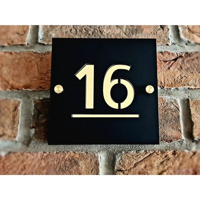 Matte Black Acrylic House Number with Gold Mirror Base Layer