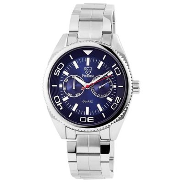 Montre Pierrini homme deux cadrans jours et chiffres étanche aiguilles lumineuse bracelet acier inoxydable