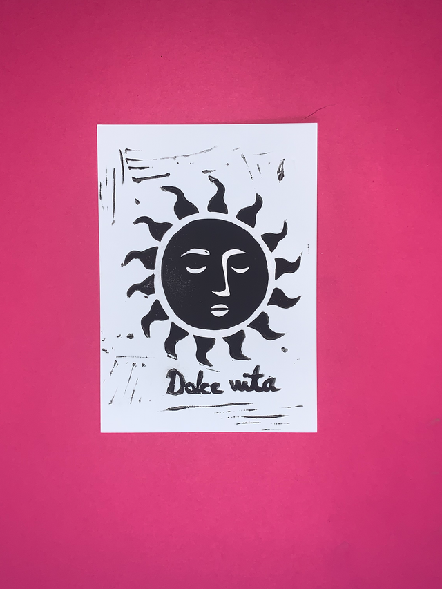 Carte postale linogravure originale "Dolce vita"