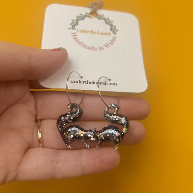 Squirrel Earrings - Black Iridescent
