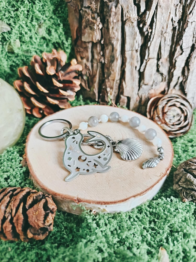 PORTE-CLÉS / ÉCHELLE DE SORCIÈRE - SELKIE (labradorite et nacre)