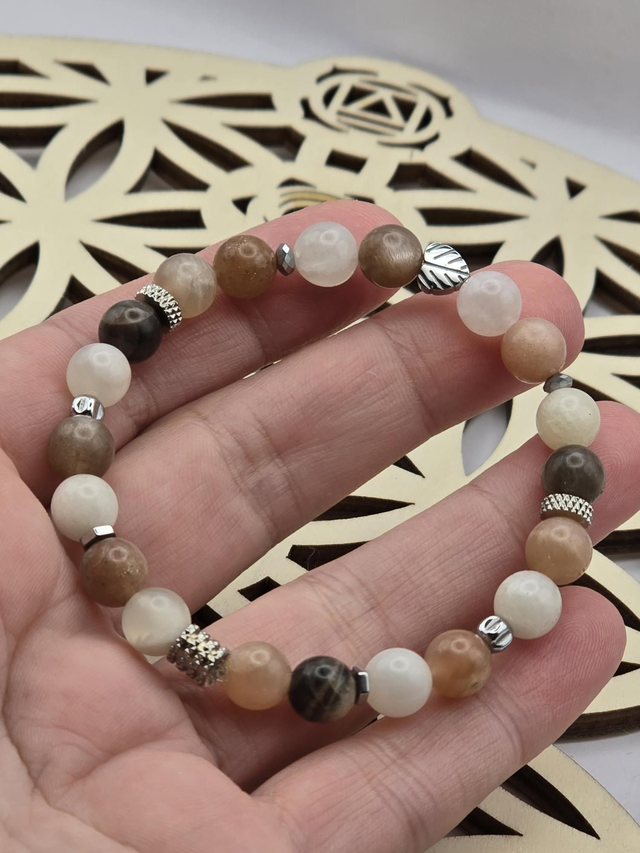 Bracelet Pierre de lune multicolore 0,8 cm