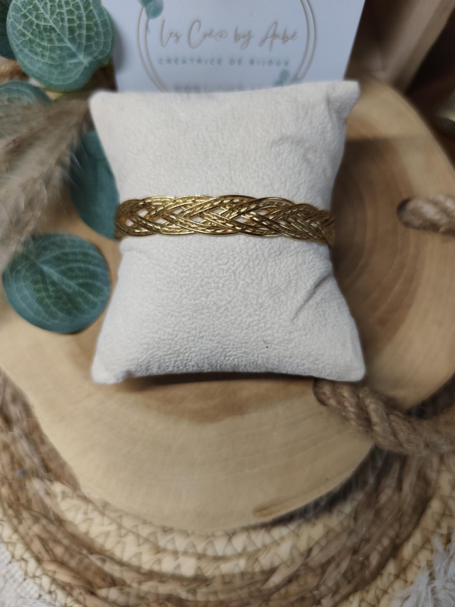 BRACELET MANCHETTE TRESSEE ACIER INOXY GOLD 0000034