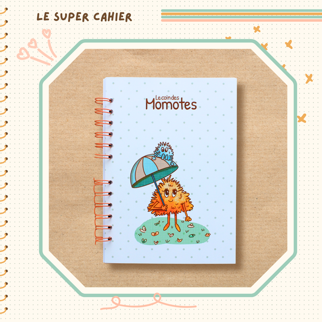 Cahier reliure spirale illustré d&#039;un adorable duo de momotes