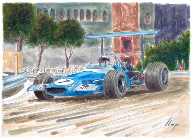 Artimotor onpaper acrílicos 23x31 - 1969 GP España Montjuic Jackie Stewart (Matra MS80)