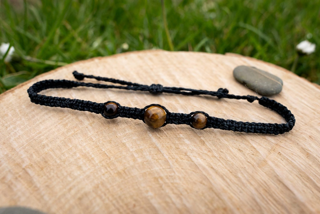 Duo de bracelets en micro-macramé et perles Oeil de Tigre et Aventurine