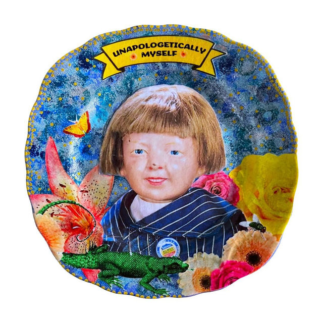 "Unapologetically Myself" Blue &amp; Silver Upcycled Wall Plate - House of Frisson