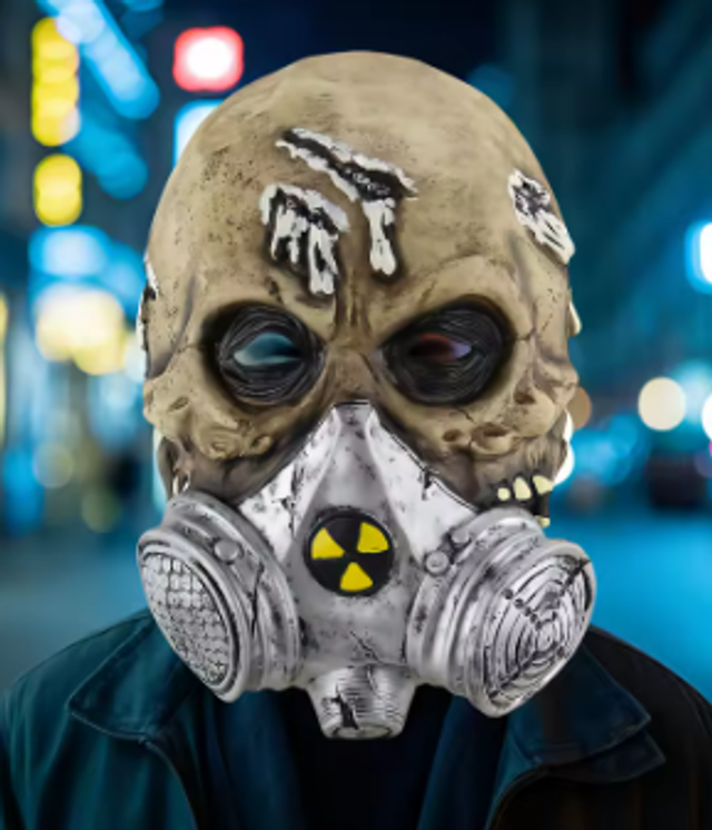 Full face latex masker horror apocalyptisch met gasmasker