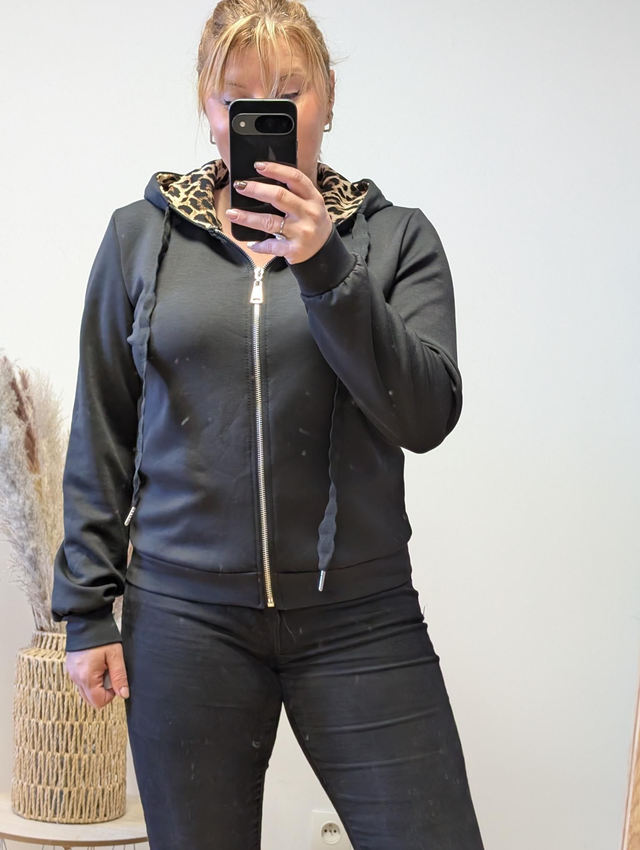 Veste capuche léopard noir TU 34/40