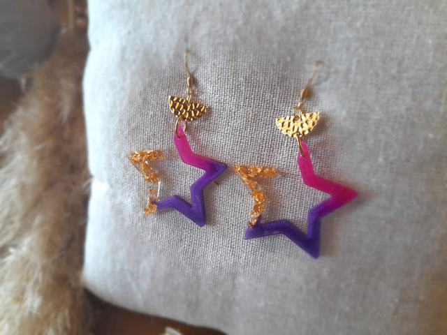 ✨LOUISE ✨Boucles d&#039;oreilles en résine en forme d&#039;étoiles - Rose Violet Doré