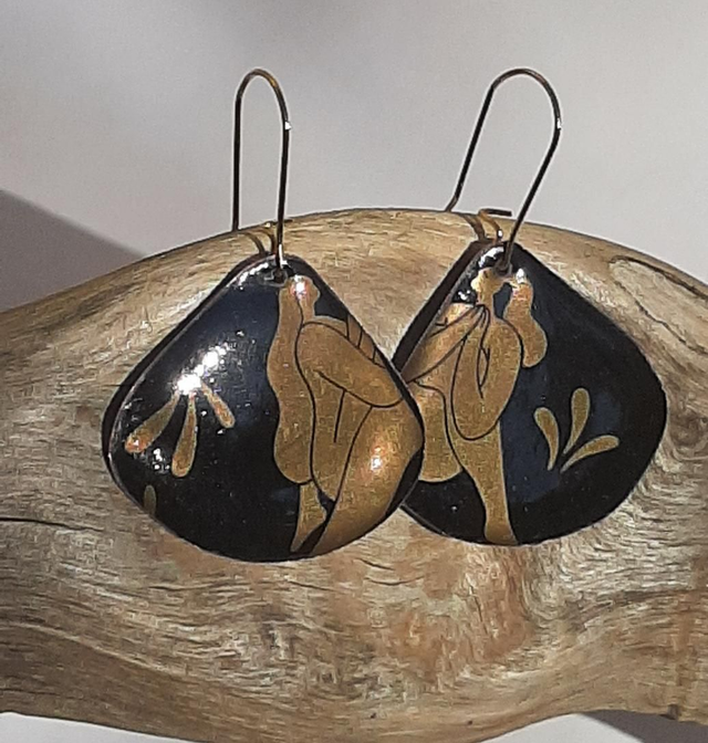 Boucles d'oreilles Gingko Noires Dorées "femmes"