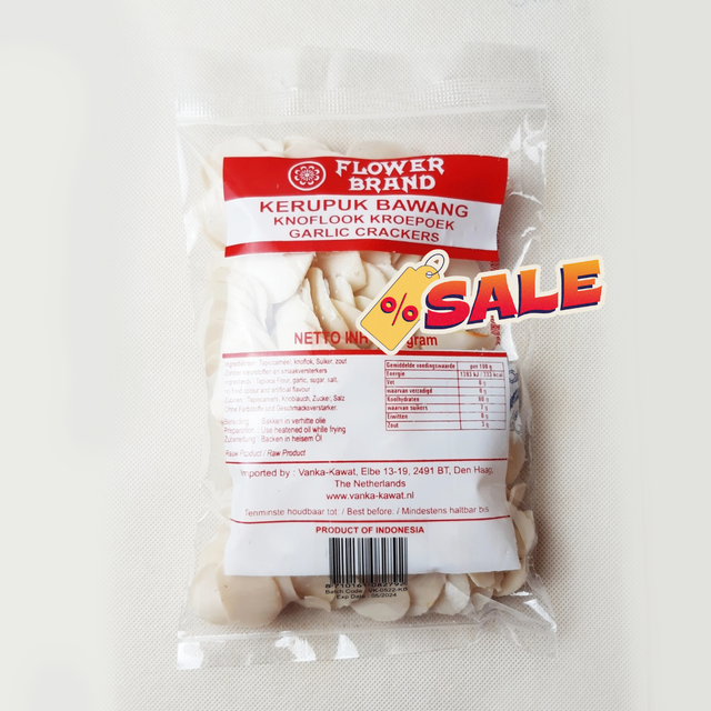 FLOWERBRAND Kerupuk Bawang ANTIGASPI - Craquelin de Tapioca Saveur d'Ail à frire 250gr