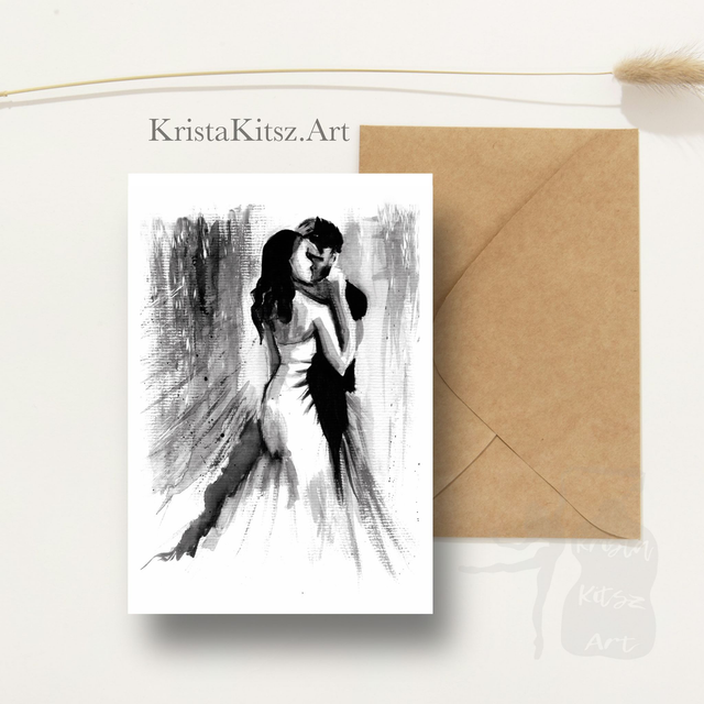 Gevouwen Ansichtkaart Romantisch Aquarelle, inclusief enveloppe  