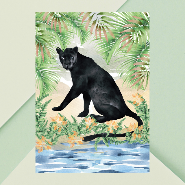 Impression de Panthère Noire au Bord de la Rivière - Décoration Murale Sauvage / Black Panther by the River Print - Wild Wall Decor