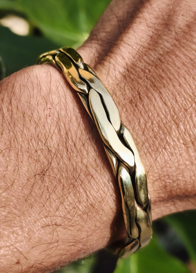 Bracelet Laiton Doré Massif Entrelacé - Fil Épais | Bijou Mixte