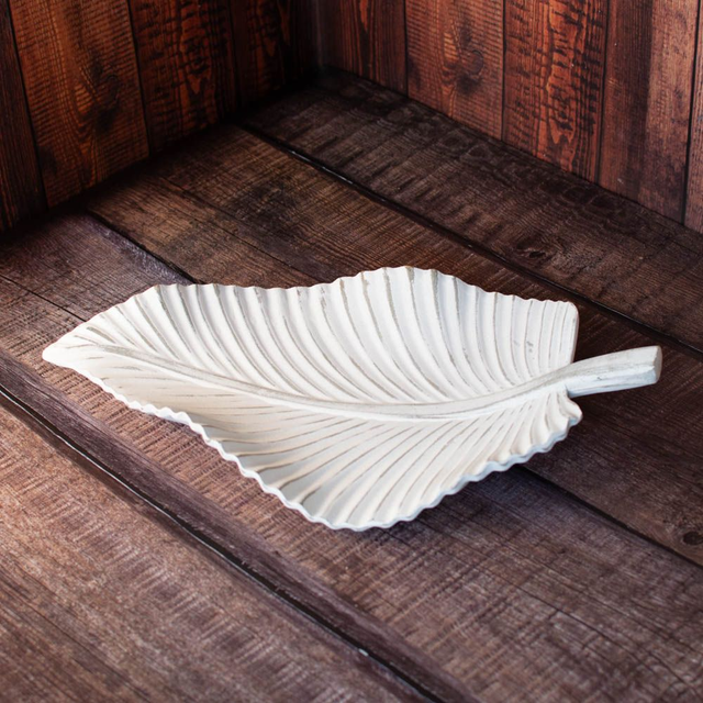 White Antique Leaf Tray, 35cm
