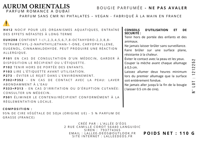 Bougie Aurum Orientalis - Parfum romance à Dubaï
