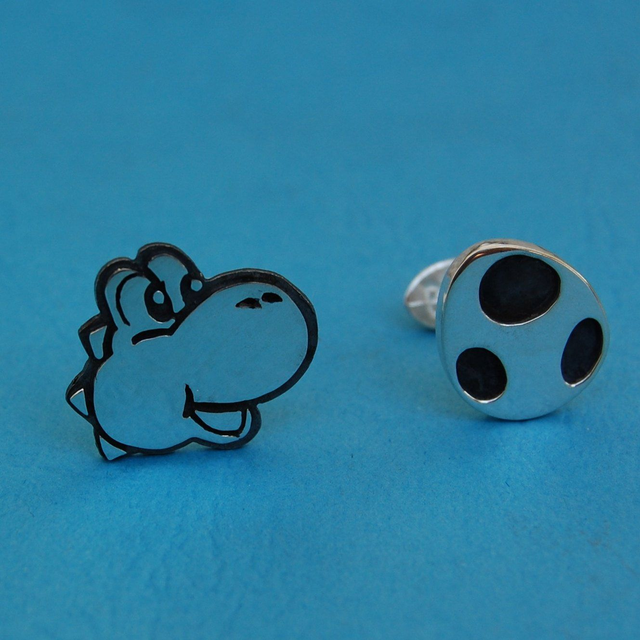 Mario Yoshi and Egg handmade Cufflinks - Sterling silver  