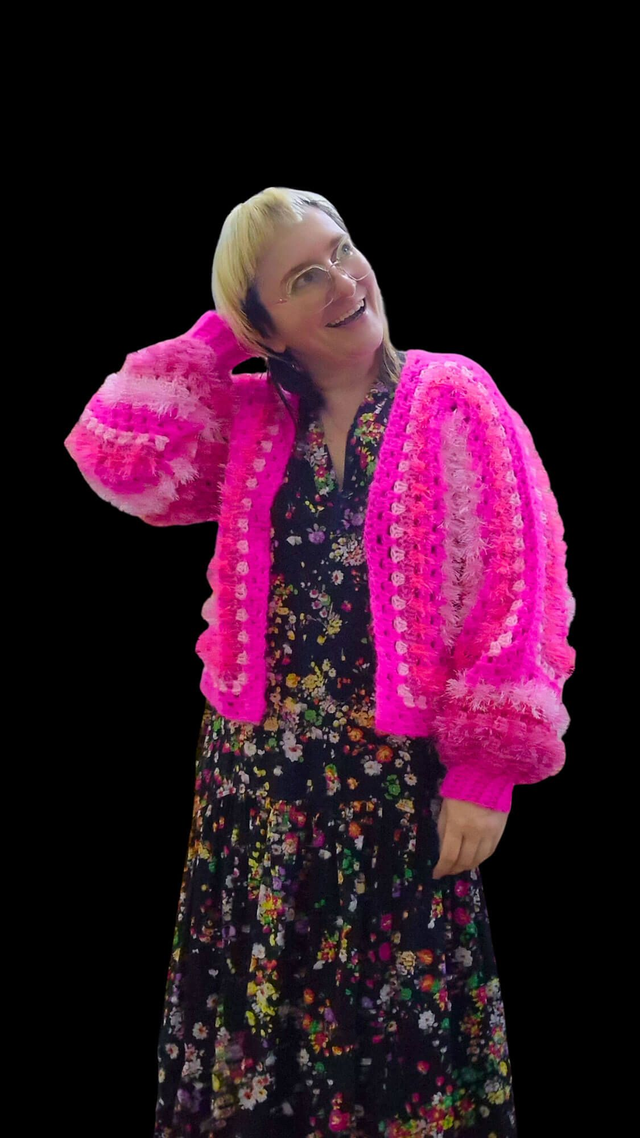 Hexi Cardigan, Fluoro Pink. Uniikki!