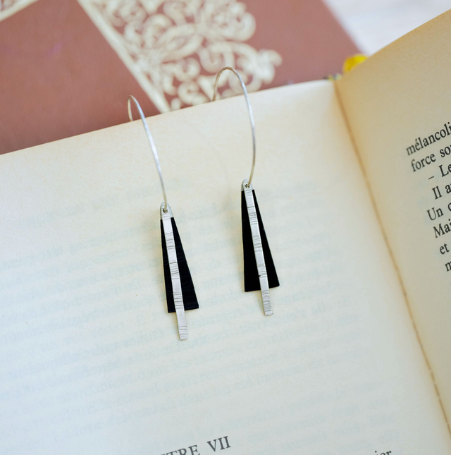 Boucles d'oreilles Tria - Argent, noir