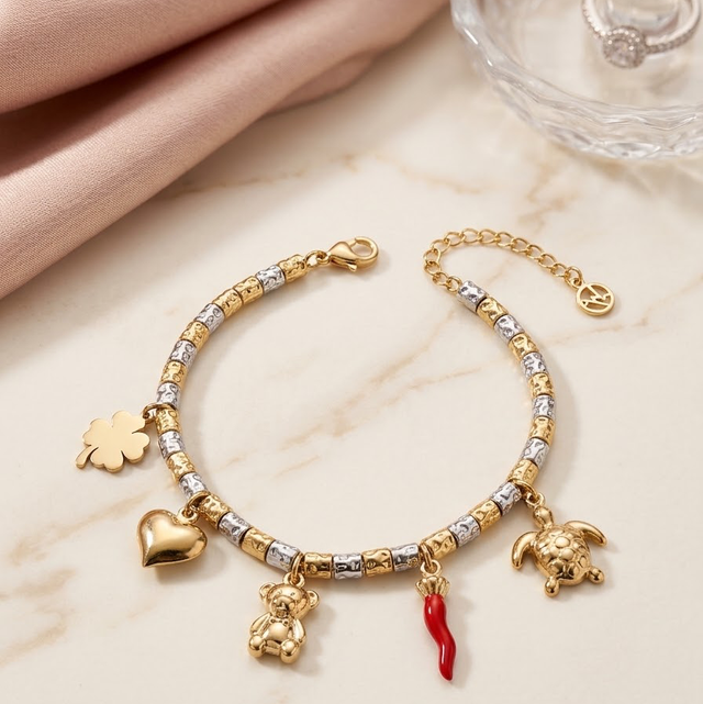 Bracciale Portafortuna con Orsetto Bicolor