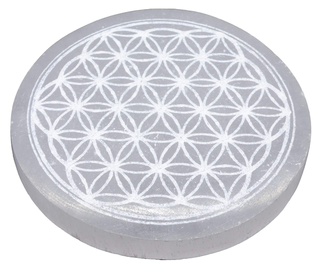 Plaque Sélénite 10cm "FLEUR DE VIE" 