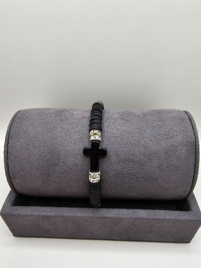 Heishi Clay Bead Cross Bracelet.