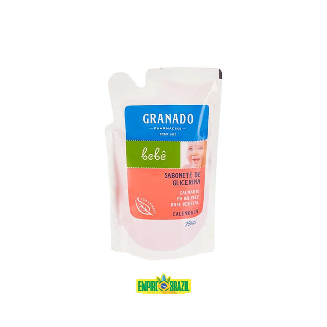 Sabonete Líquido de Glicerina para Bebê Calendula Refil / Refillable Liquid Glycerin Soap for Babies Calendula Scent GRANADO 250ml (1)