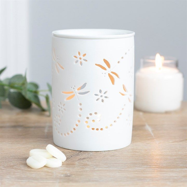 White Matte Cut Out Dragonfly Wax Melt Burner