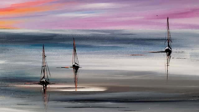 Tableau peinture toile œuvre d'art originale signée bateaux voiliers