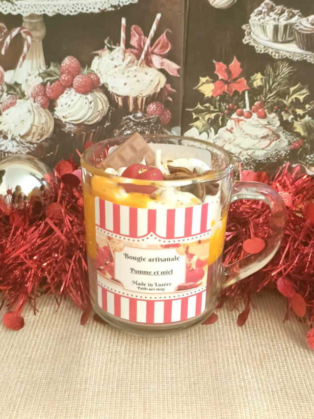 Bougie tasse de Noël Pomme et miel