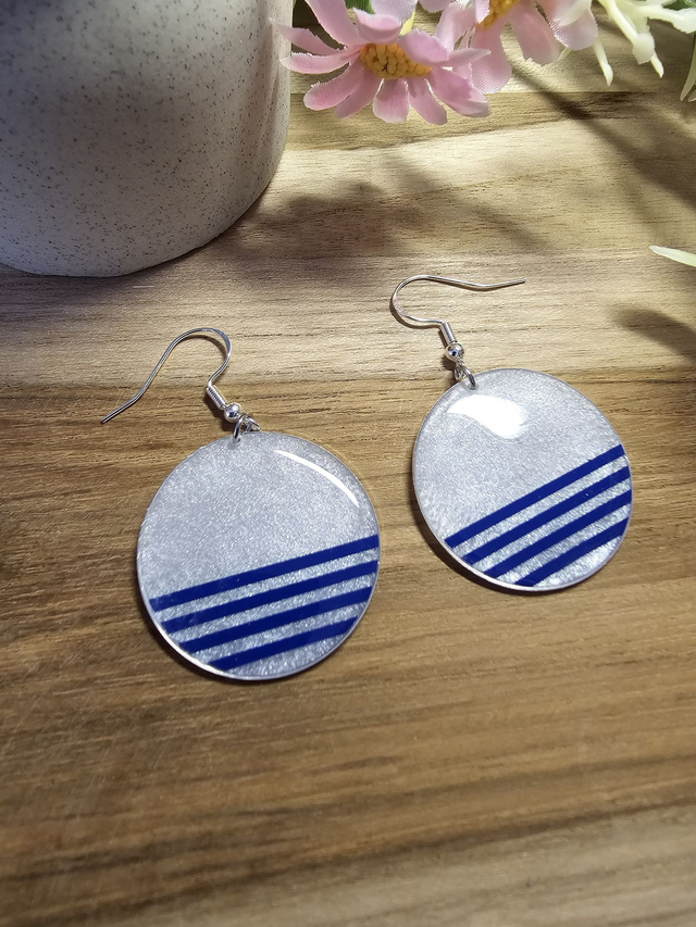 Boucles d'oreilles 30mm Argent -"Un Cœur à la Mer" — L'élégance au rythme des vagues-rayer bleu