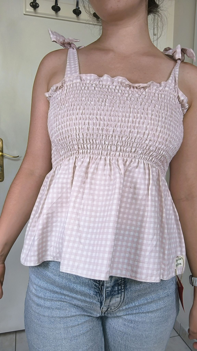 Top à smocks vichy rose - Taille 2