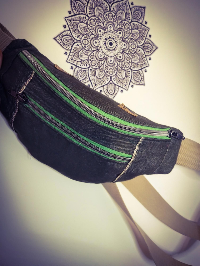 sac banane jeans kaki double zip