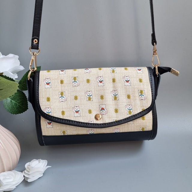 Mini-sac cartable "Maneko" beige & simili cuir noir