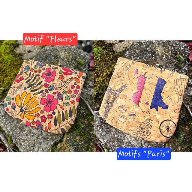 Porte-pièces "Nico" en tissu de liège imprimé à pince taille M (à choix)