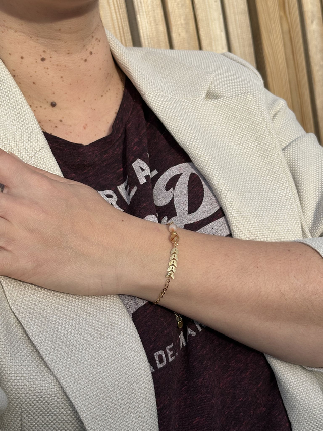 Bracelet acier inoxydable doré citrine chevron 